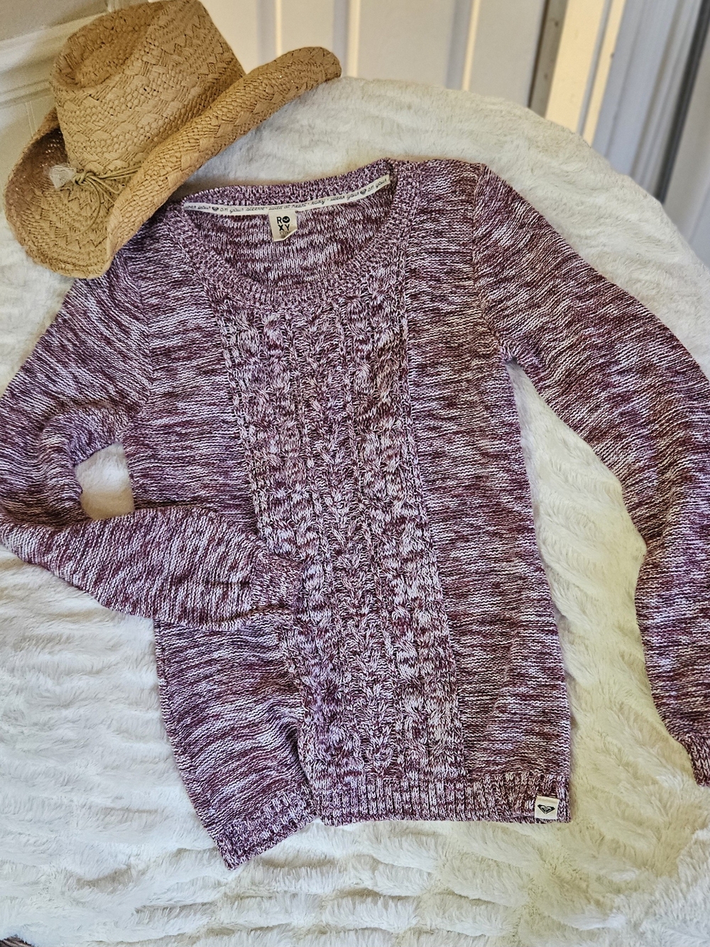 Roxy Marled Cable-Knit Pullover Sweater - Mauve